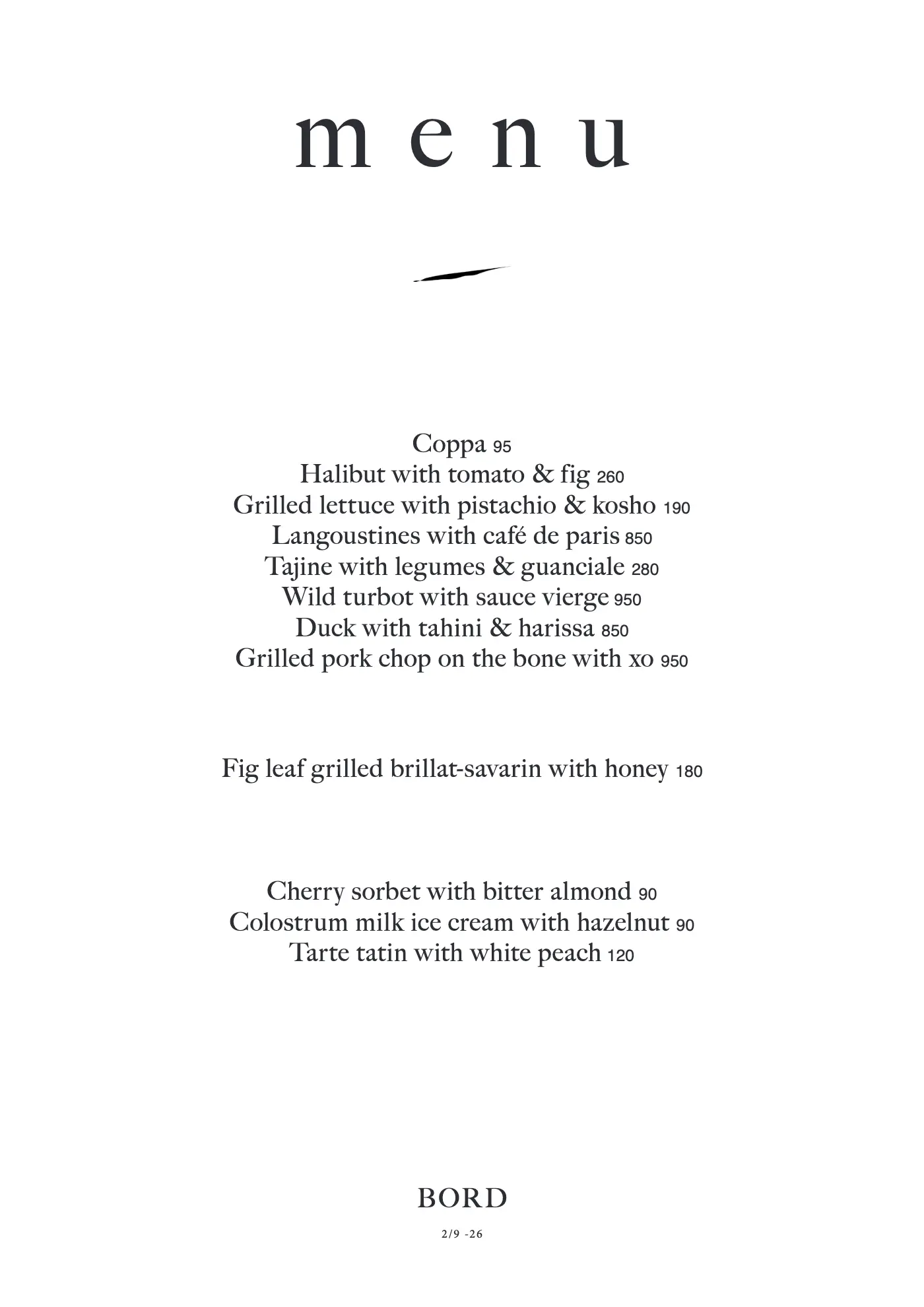 Bord — à la carte