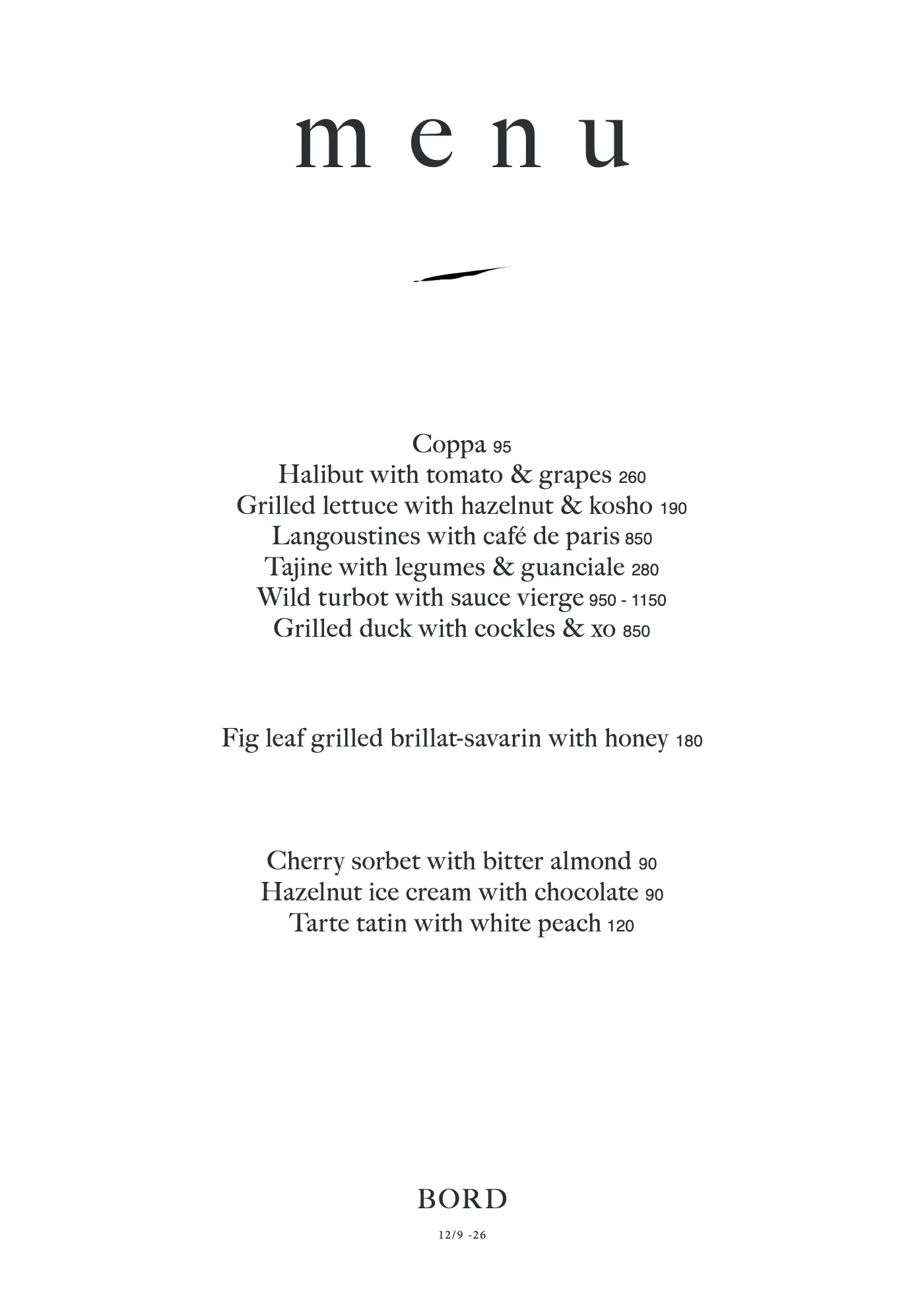 Bord — à la carte