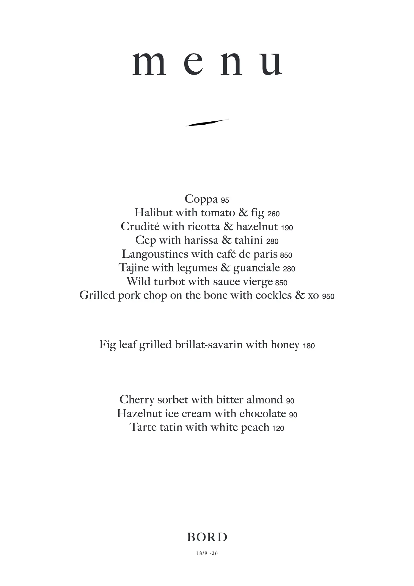 Bord — à la carte