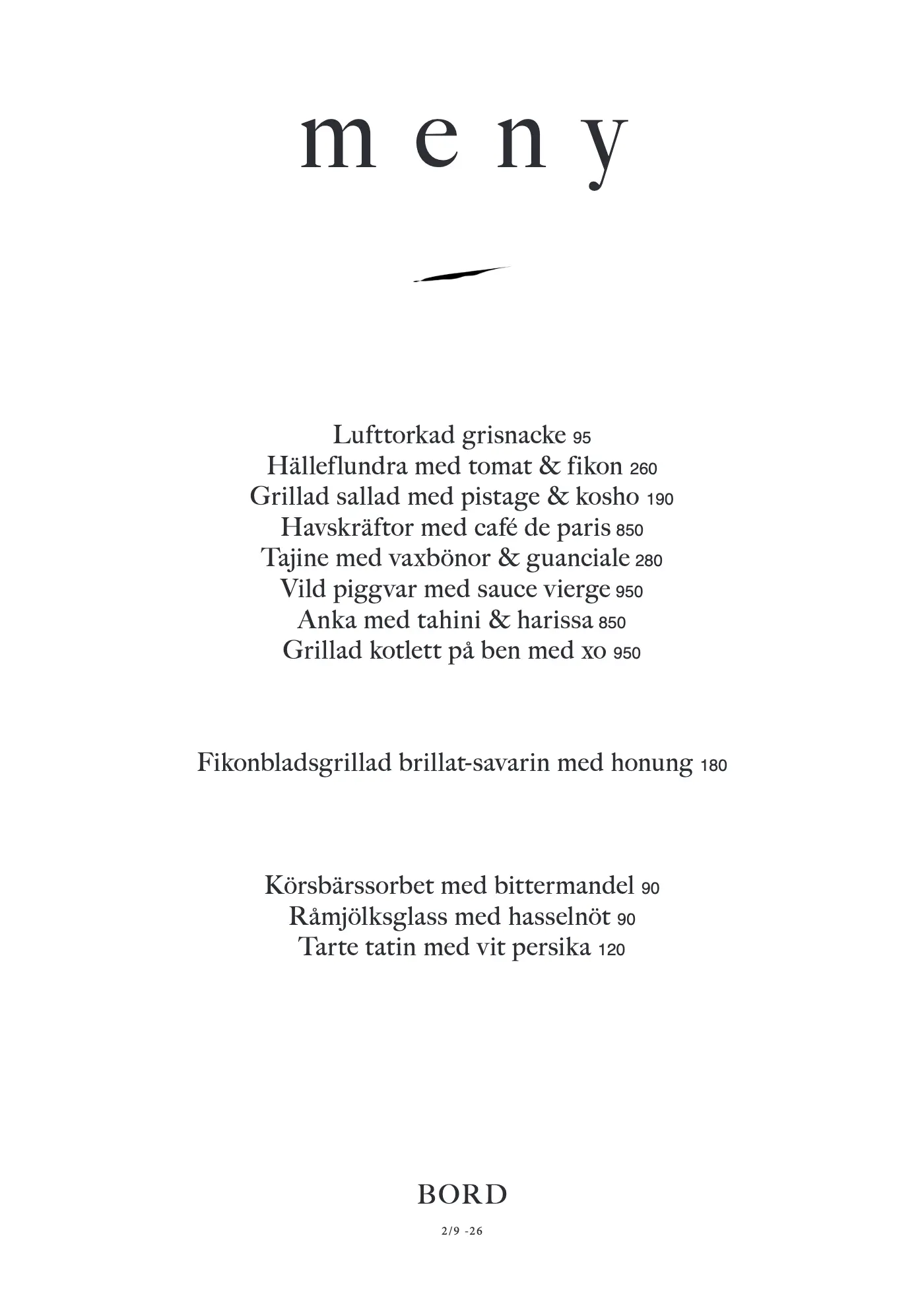 Bord — á la carte