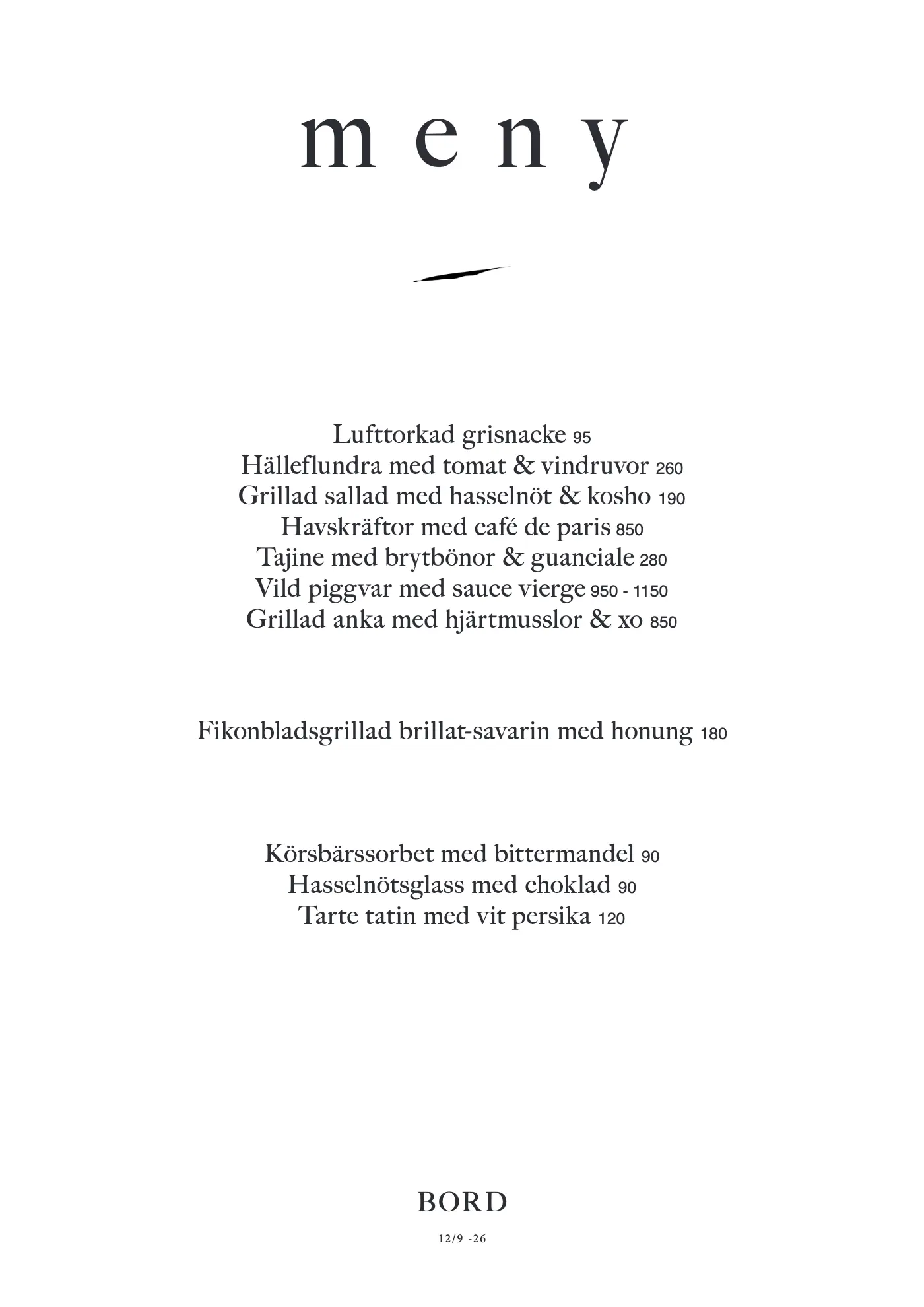 Bord — á la carte
