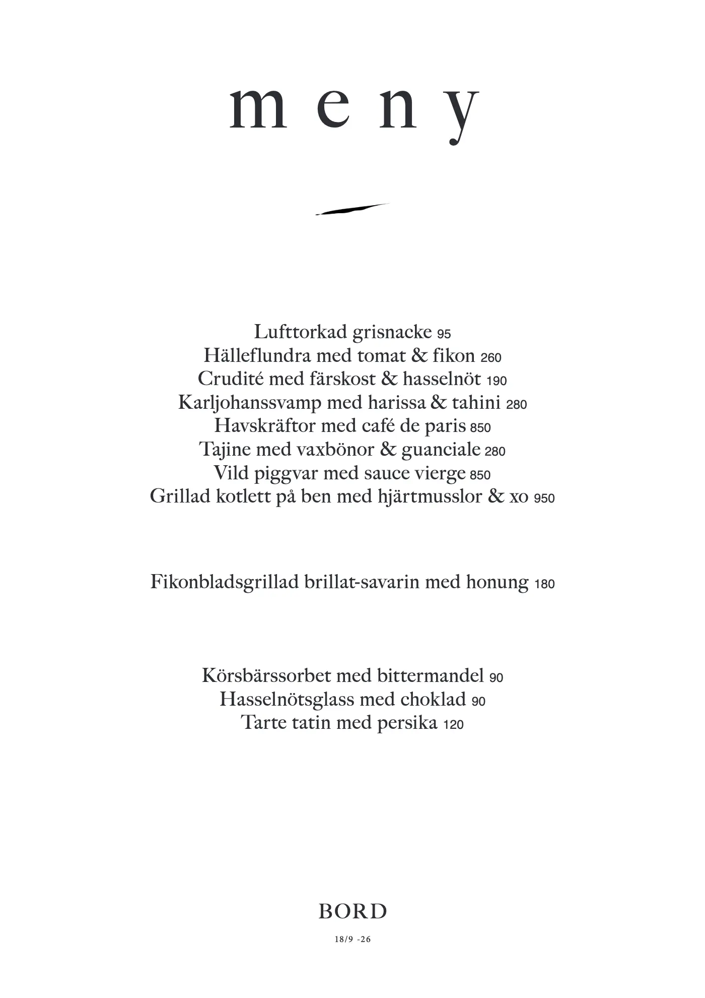 Bord — á la carte
