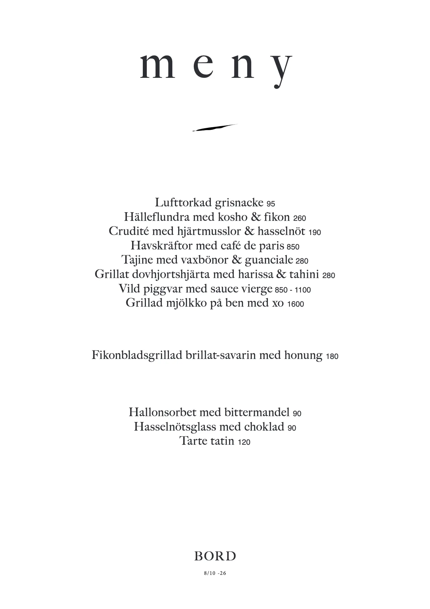 Bord — á la carte