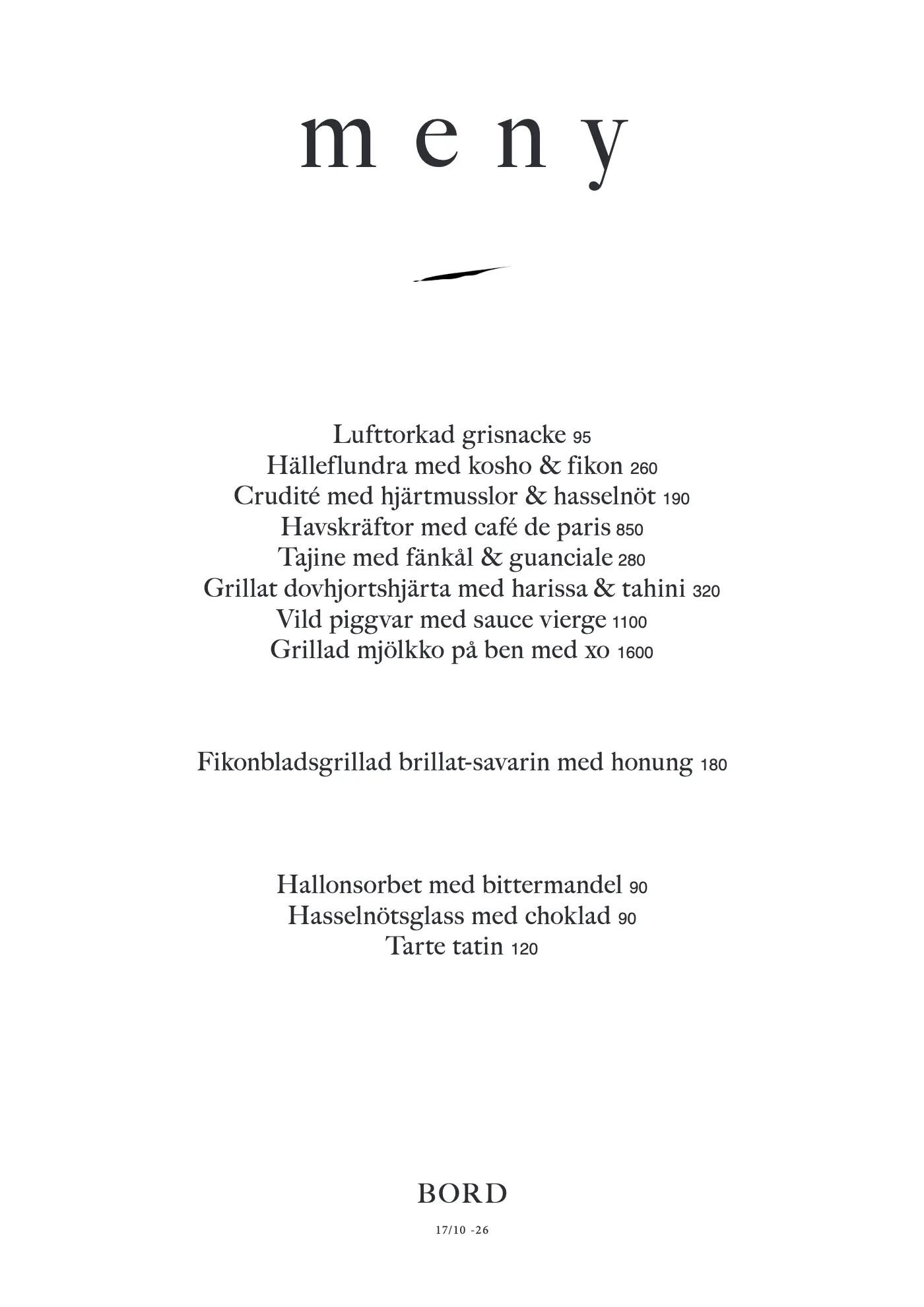 Bord — á la carte